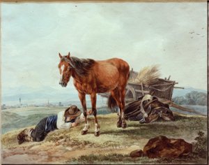 Paysans endormis avec cheval
