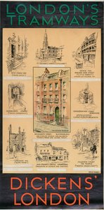 Londres de Dickens, affiche des tramways du London County Council LCC, 1930