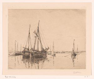 Port avec un deux-mâts amarré