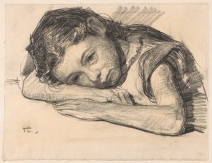 Liesbeth ou Dora Arntzenius enfant, appuyée sur un bras - Willem Bastiaan Tholen