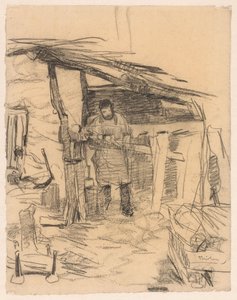 Charpentier fabriquant une charpente pour une grange - Willem Bastiaan Tholen