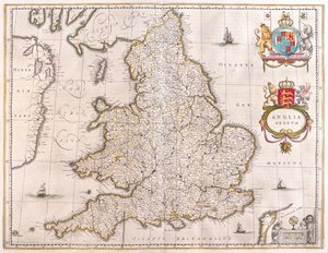 Angleterre, dans "Theatrum Orbis Terrarum, sive Atlas Novus" de Willem Blaeu, Amsterdam