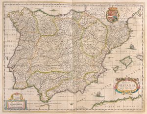 Péninsule ibérique, dans "Theatrum Orbis Terrarum, sive Atlas Novus" de Willem Blaeu, Amsterdam