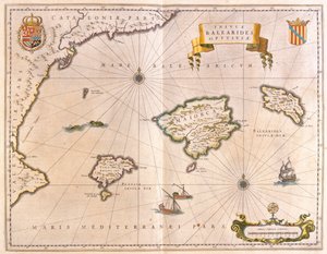 Majorque, Minorque et Ibiza, y compris les côtes de Catalogne et de Valence, dans le "Theatrum Orbis Terrarum, sive Atlas Novus" de Willem Blaeu, Amsterdam.