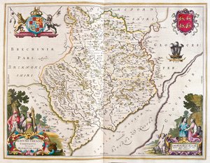 Monmouth shire (Angleterre et Pays de Galles), dans "Theatrum Orbis Terrarum, sive Atlas Novus" de Willem Blaeu, Amsterdam