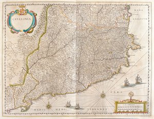Province de Catalogne, Espagne, dans le "Theatrum Orbis Terrarum, sive Atlas Novus" de Willem Blaeu, Amsterdam