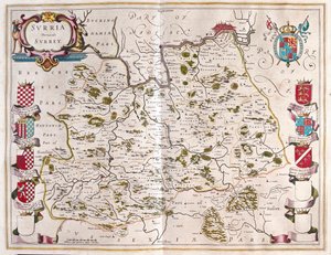 Surrey, dans "Theatrum Orbis Terrarum, sive Atlas Novus" de Willem Blaeu, Amsterdam