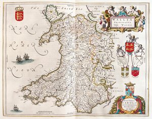 Pays de Galles, dans "Theatrum Orbis Terrarum, sive Atlas Novus" de Willem Blaeu, Amsterdam