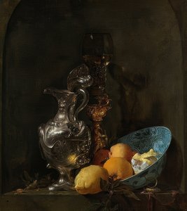 Nature morte avec cruche en argent et bol en porcelaine, 1655-60