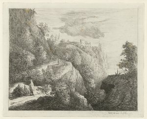 Paysage montagneux avec figures reposant au bord de la route - Willem Matthias Jan van Dielen