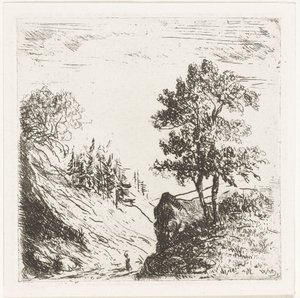 Paysage vallonné avec deux arbres sur un rocher - Willem Matthias Jan van Dielen
