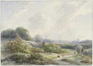 Paysage avec ferme et bétail
