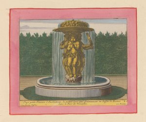 Brunnen mit einer Statue von drei Musikern, die eine Schale über ihren Köpfen tragen