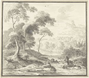 Paysage vallonné idyllique avec femmes près d