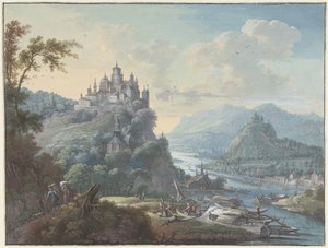 Paysage fluvial avec une ville sur une colline - Willem Troost (I)
