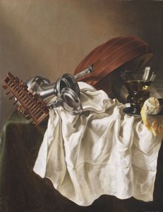 Nature morte avec luth, cruche en étain, verre à vin et citron - Willem Van Odekercken