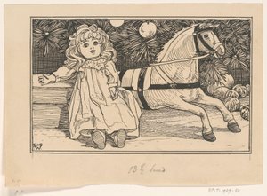 Poupée et cheval jouet sous un sapin de Noël