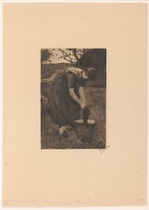 Paysanne lavant du linge dans un seau - Willem Witsen (signed by artist)