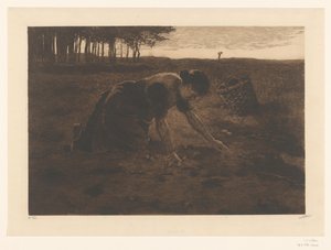 Ramasseuse de pommes de terre agenouillée - Willem Witsen (signed by artist)