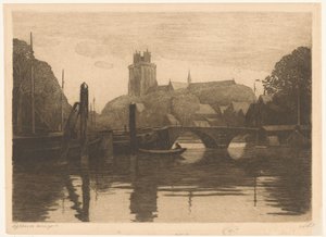 Vue du Nouveau Port et de la Grande Église à Dordrecht - Willem Witsen (signed by artist)