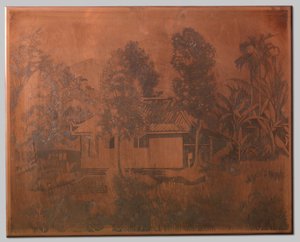 Buitenzorg, maison avec volcan en arrière-plan