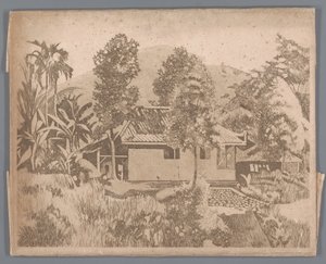 Maison avec le volcan Salak(?) en arrière-plan, Buitenzorg - Willem Arnoldus Witsen