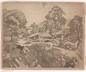 Maisons à Bogor devant les volcans Salak et Gede - Willem Arnoldus Witsen