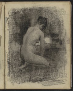 Nu féminin agenouillé dans un intérieur