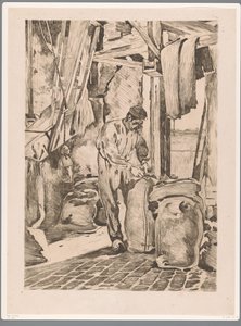 Meunier dans le moulin à grain de Wijk bij Duurstede fermant un sac - Willem Arnoldus Witsen