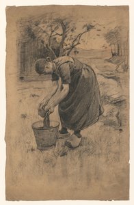 Femme lavant le linge dans un seau, devant une ferme - Willem Arnoldus Witsen