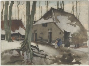 Femme devant une maison dans une forêt enneigée - Willem Arnoldus Witsen