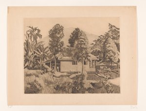 Maison à Bogor avec une montagne en arrière-plan - Willem Arnoldus Witsen