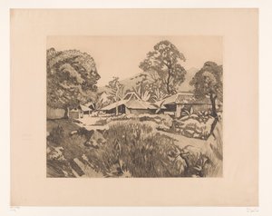 Maisons à Bogor devant les volcans Salak et Gede - Willem Arnoldus Witsen