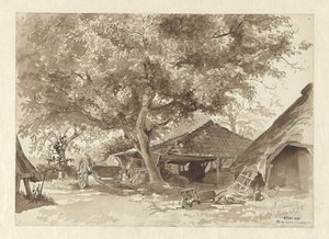 Granges sous de grands arbres - Willem de Haas Hemken