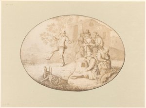 Couple élégant visitant un groupe de Roms - Willem de Heer