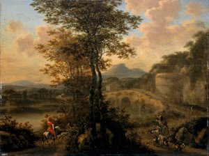 Paysage fluvial italien avec pont de pierre, 1650