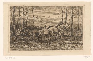 Chariot avec bois de chauffage tiré par deux chevaux - Willem de Zwart