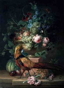 Nature morte avec des fleurs et un faisan - Willem van Leen