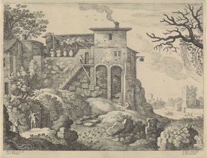 Paysage italien avec une auberge - Willem van Nieulandt (II)