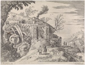 Paysage avec un moulin à eau et le bon Samaritain