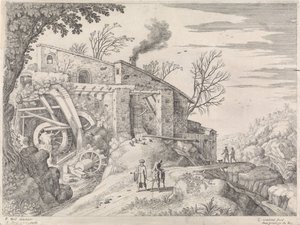 Landschap met een watermolen en de barmhartige Samaritaan
