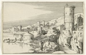 Ville avec tours au bord de l