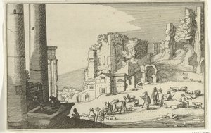 Bétail parmi des ruines romaines