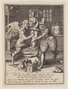Un homme et le diable remplissent un sac d