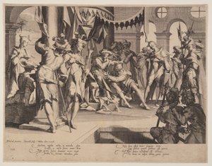 Le juge Bias verse des larmes, planche 9 des Trônes de justice (Thronus Iustitiae) - Willem van Swanenburgh