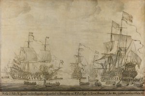 Conseil de guerre à bord du Sept Provinces, le vaisseau amiral de Michiel Adriaensz de Ruyter, 10 juin 1666, précédant la bataille des Quatre Jours : épisode de la deuxième guerre anglo-néerlandaise - Willem van de Velde (I)