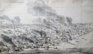 Robert Holmes incendiant la flotte hollandaise à Terschelling - Willem van de Velde the Elder