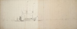 Un navire hollandais au mouillage au large, vers 1666 (graphite)