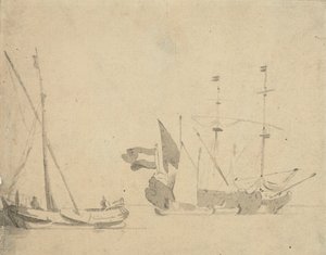 Un boeier à un quai et un navire néerlandais au mouillage, c.1665