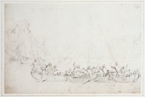 Combat en bateaux entre Hollandais ou Anglais et pirates barbaresques, vers 1675
